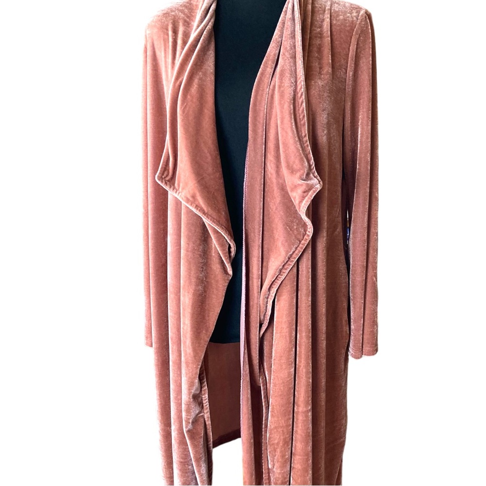 Suzanne Betro SB Mauve Pink Velvet Duster Kimono Cardigan Sz Large L - Picture 2 of 16